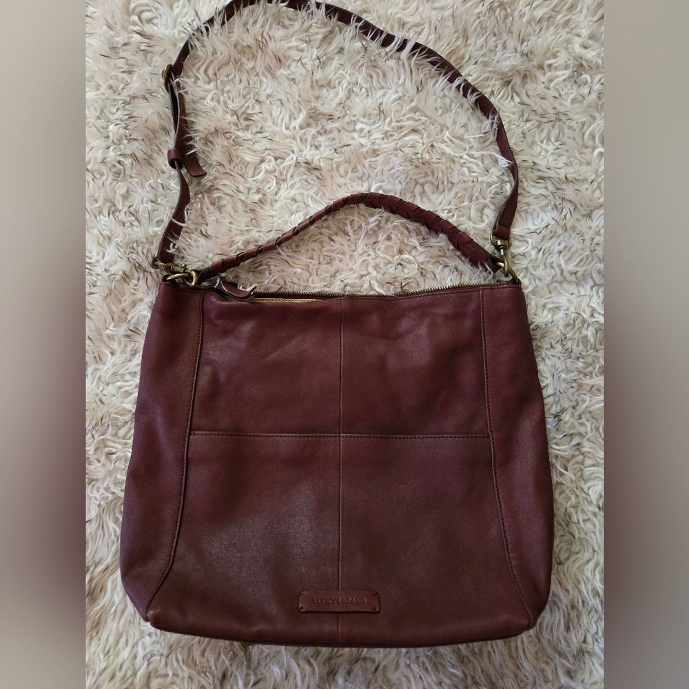 Lucky Brand Braided-Handle Leather Hobo Bag - Chestnut NWOT - Picture 3 of 4